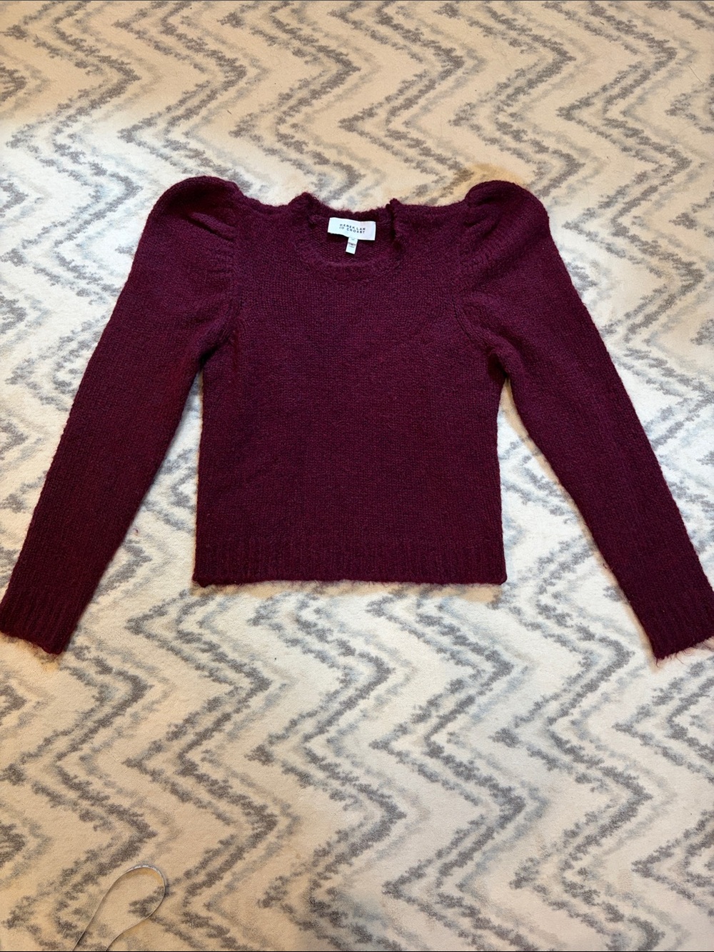 Derek Lam 10 Crosby Wine Puff-Sleeve Crewneck Sweater
